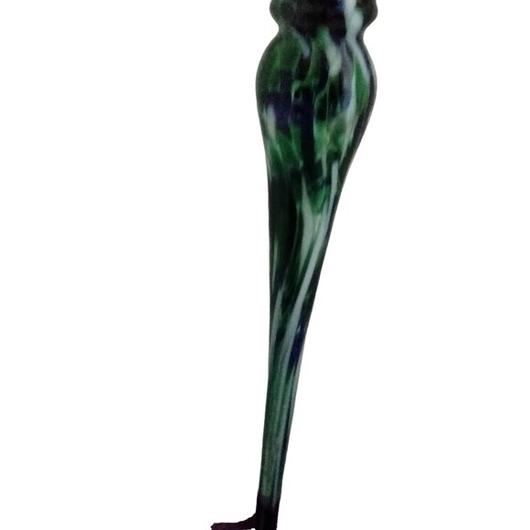 Handcrafted Glass Oil Candles Purple Base Green Swirled Stem Tall Pair - Picture 7 of 8